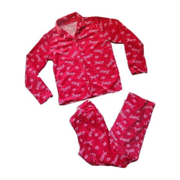 Juicy Couture Other - Juicy Couture Girl 2 Piece Pajama Set Size 10 12 Pink Logo Print Long Sleeve EUC